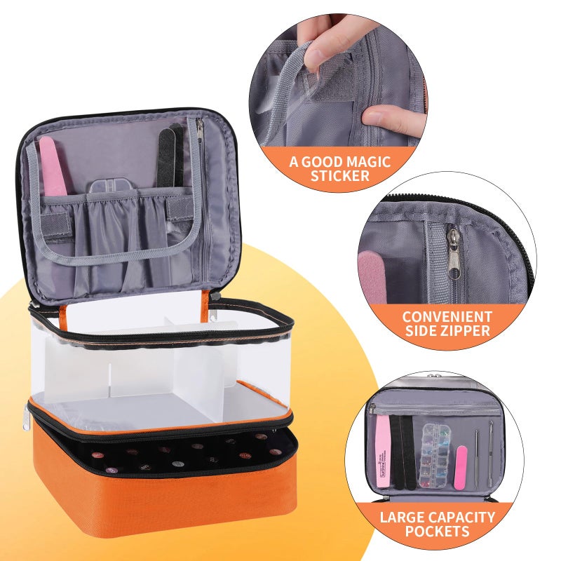 BELOVING Clear Nail Polish Organizer  Double-Layer Nail Polish Bag Organizer Case Holds 30 Bottles and Nail Dryer  Nail Organizers and Storage for Manicure Tools-Orange - Image 5
